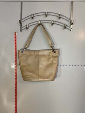 Worthington Champagne Metallic Pebble Leather Shoulder Bag Tote